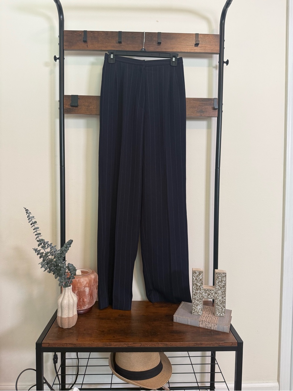 Women’s Navy Pinstripe Wide Leg Dress Pants | Size 8